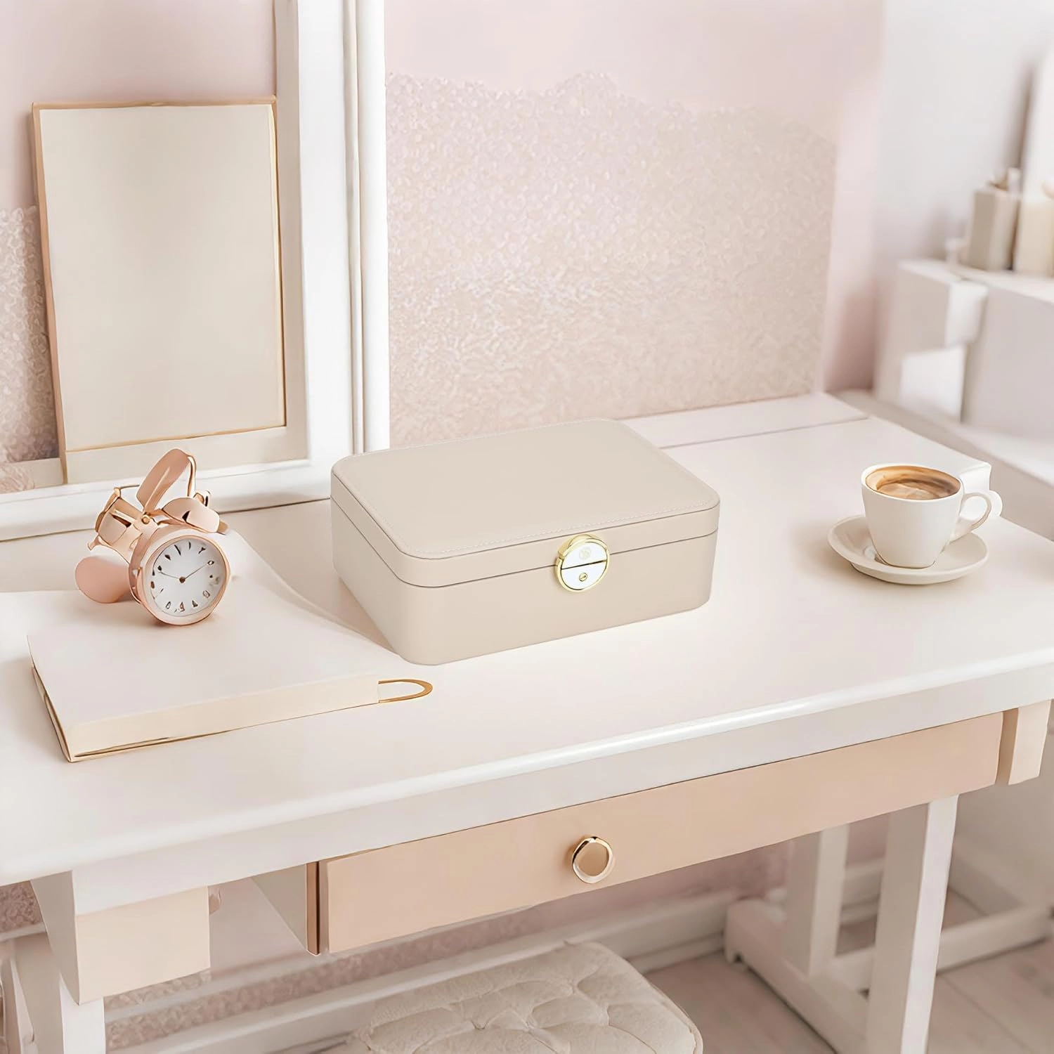 Lockable jewelry box, double-layer jewelry storage box, jewelry storage，Store large and small jewelry hair accessories, modern style. (Rose Red)