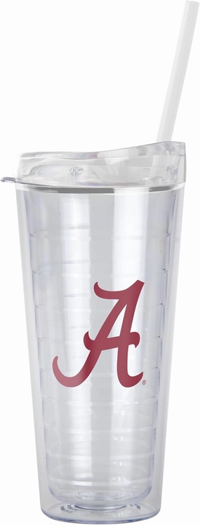 Logo Brands NCAA Alabama Crimson Tide 22 oz Double Wall Clear Tumbler – Includes Straw, Fits Most Cup Holders, Made In The USA, Spill-Resistant Lid, BPA Free