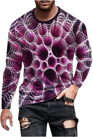 Long Sleeve Shirts for Men Funny 3D Print Graphic Tee Shirts Big and Tall Workout Tee Tops Casual Crewneck Sweatshirt