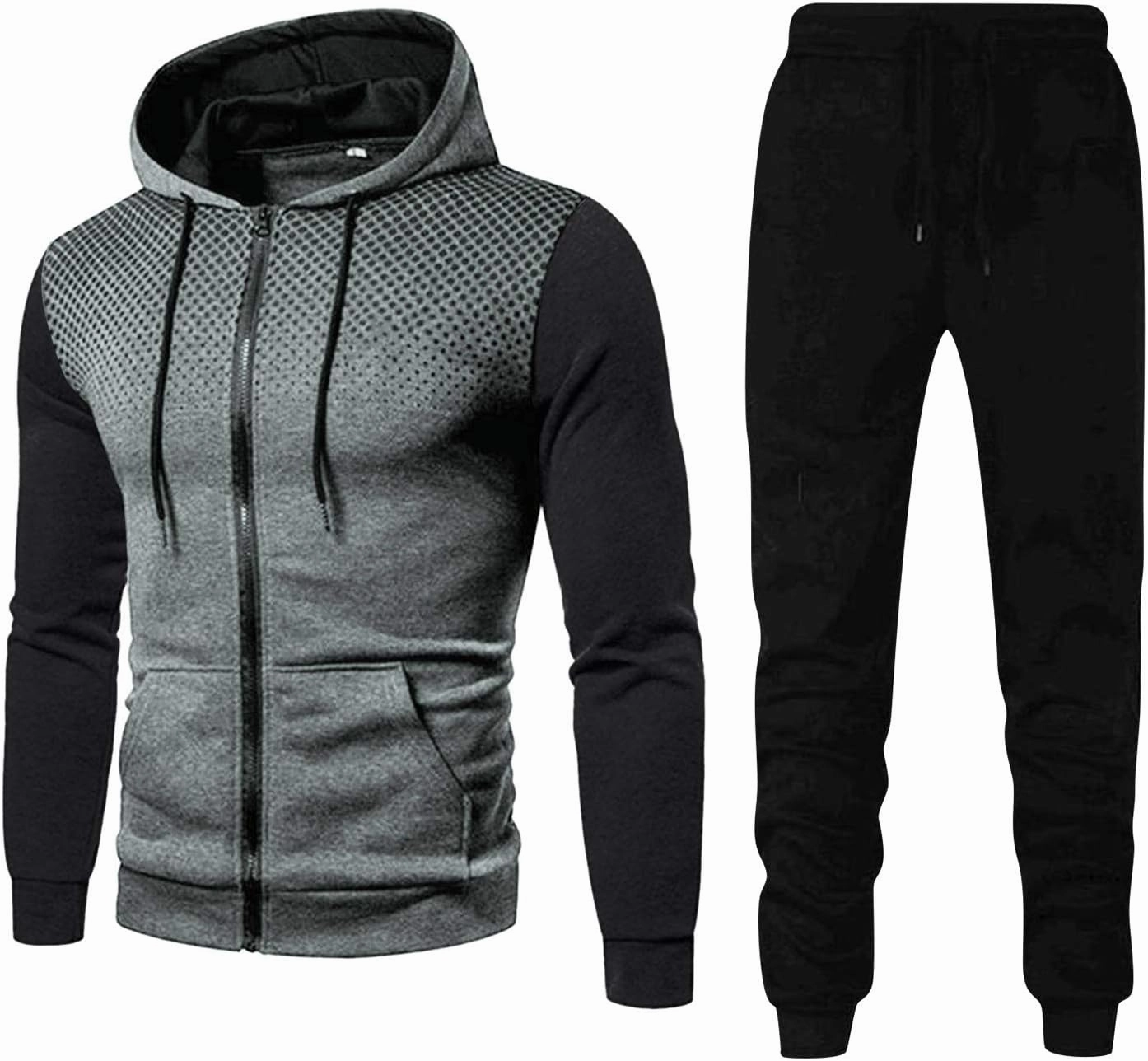 Long Sleeve Gym Workout Sets Fall Zip Hooded Sweatshirts With Pocket Sweatpant Workout Sport 2 Piece Outfits 2023