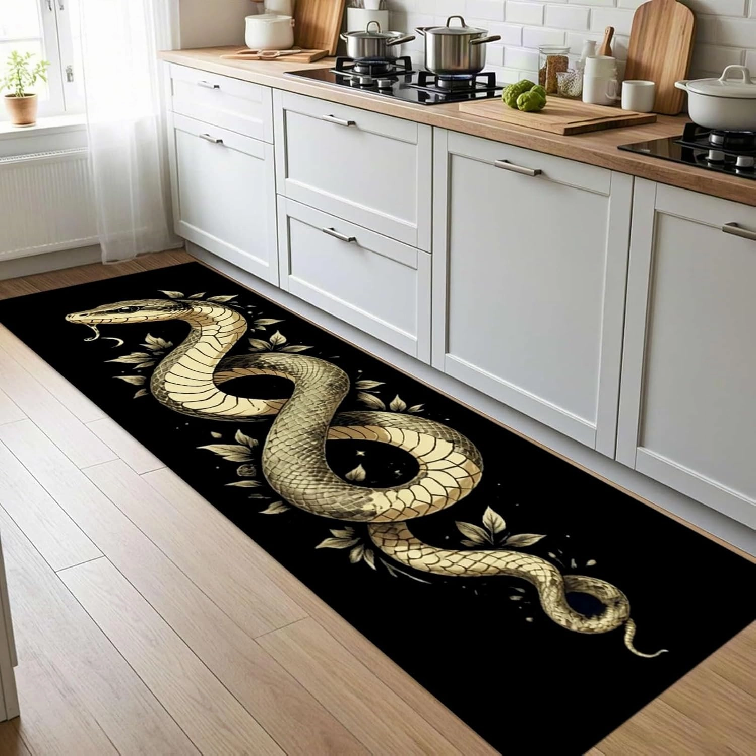 Long Snake Runner Rug 2x7ft Aesthetic Python Serpent Art Decor Hallway Rug Low Pile Non-Shedding Washable Kitchen Mat Stain Resistant Anti-Slip Dining Room Laundry Rug
