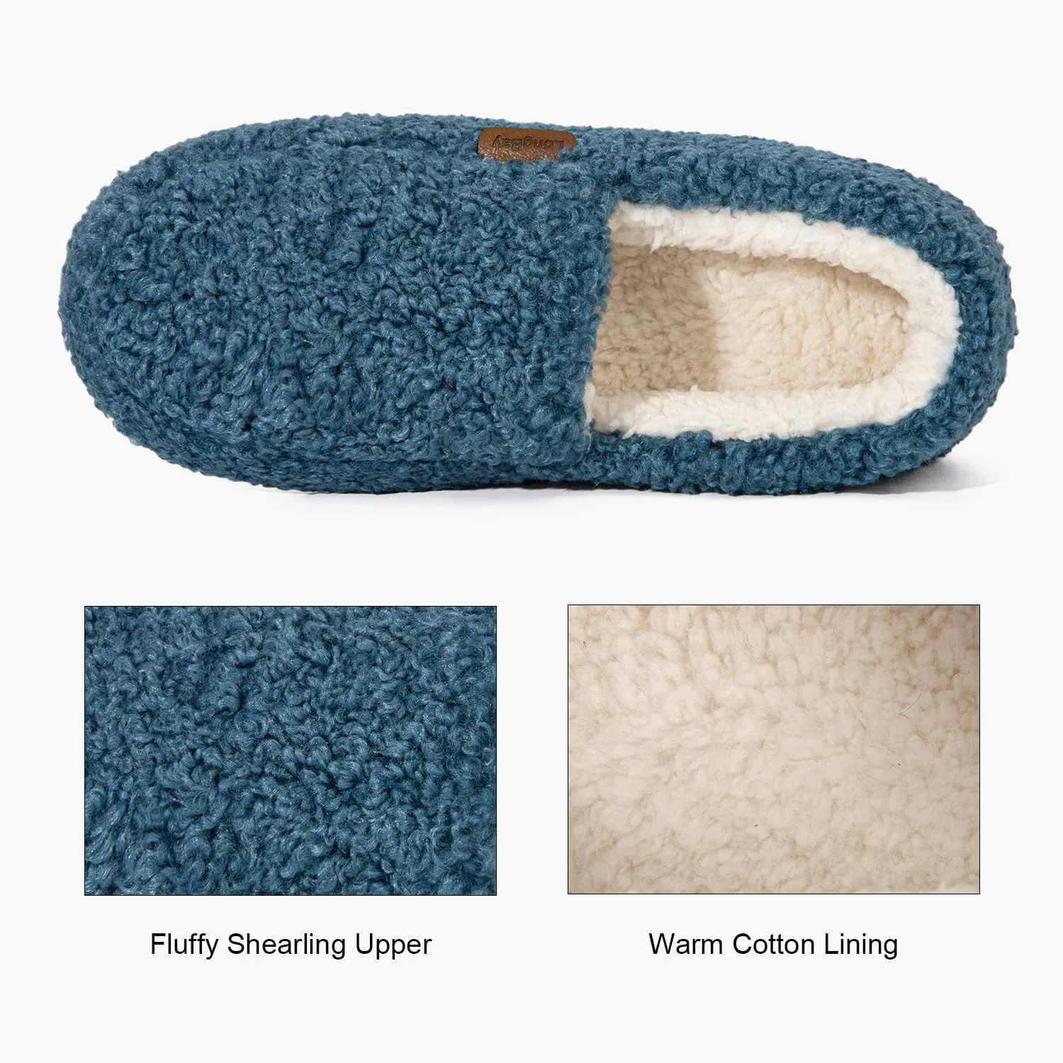 LongBay Women's Fuzzy Memory Foam Slippers Warm Cozy Shearling House Slippers for Ladies Supportive Slip on Indoor Home Shoes