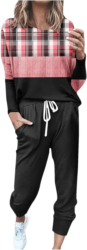 Lounge Sets for Women 2025 Crewneck Pullover Top and Long Pants Tracksuit Half Zip Sweatshirt and Wide Leg Sweatpant