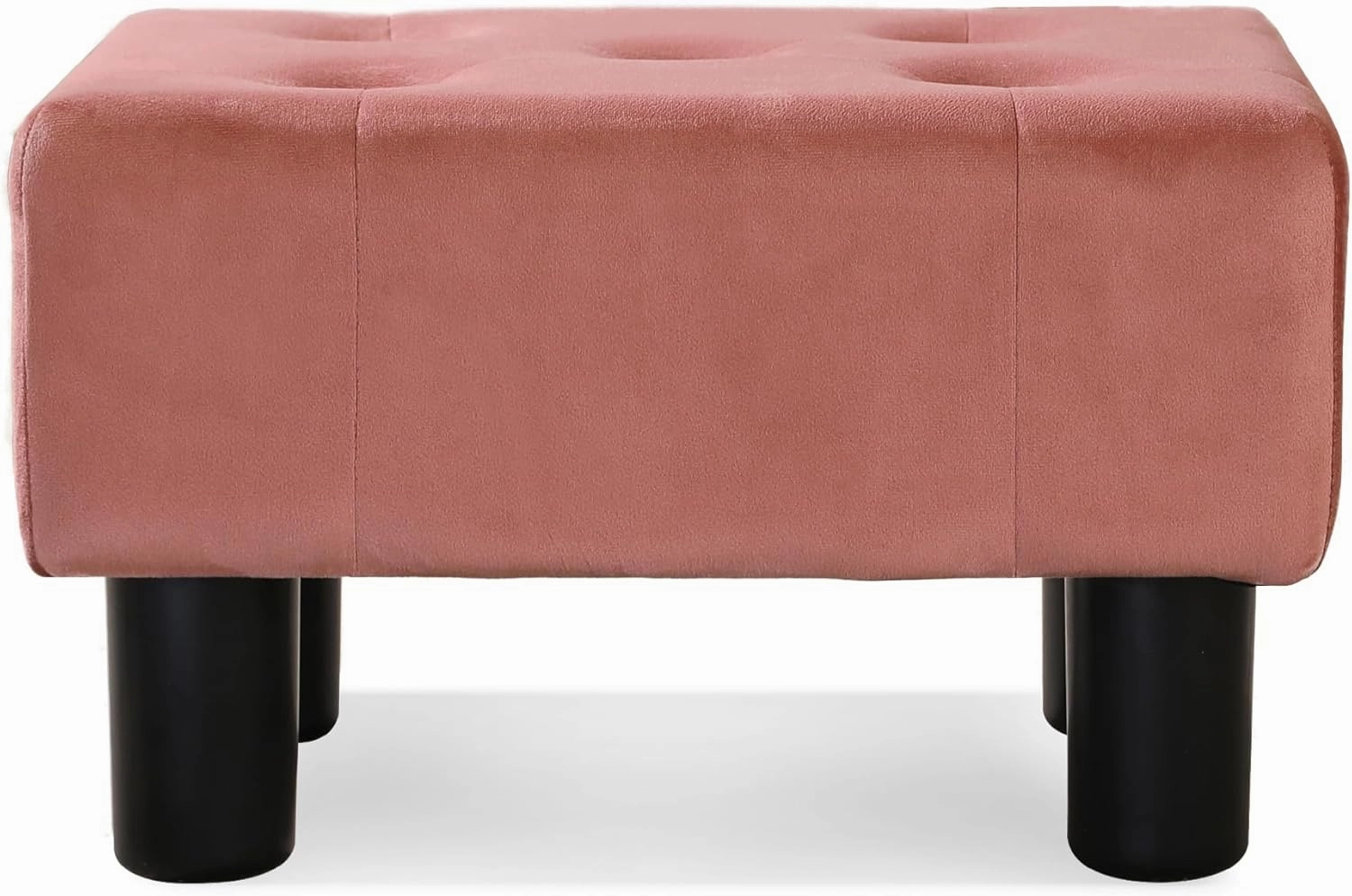 LUE BONA Small Foot Stool Ottoman, Velvet Tufted Footrest with Plastic Legs, 9''H, Rectangle Foot Stools for Adult with Non-Slip Pads, Footstool for Living Room,Couch, Pink
