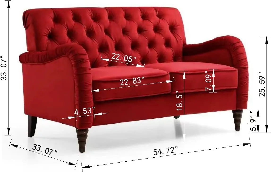 Luxurious Chesterfield Sofa - Exemplary Craftsmanship, Comfortable Seating, Modern Aesthetics - Plush Velvet Upholstery Sofa for Home Office Living Room (Burgundy 2-Seater Loveseat)