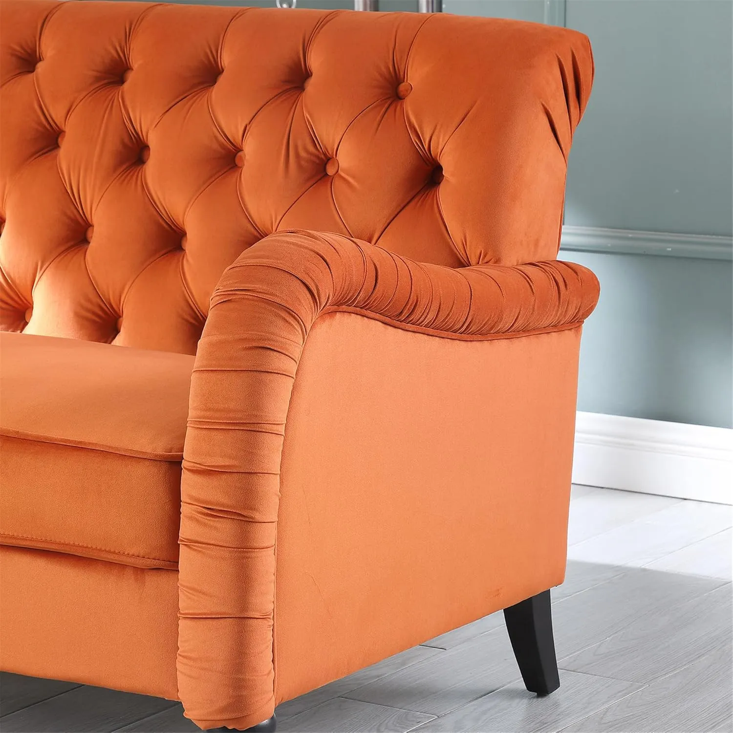 Luxurious Chesterfield Sofa - Exemplary Craftsmanship, Comfortable Seating, Modern Aesthetics - Plush Velvet Upholstery Sofa for Home Office Living Room (Orange 2-Seater Loveseat)