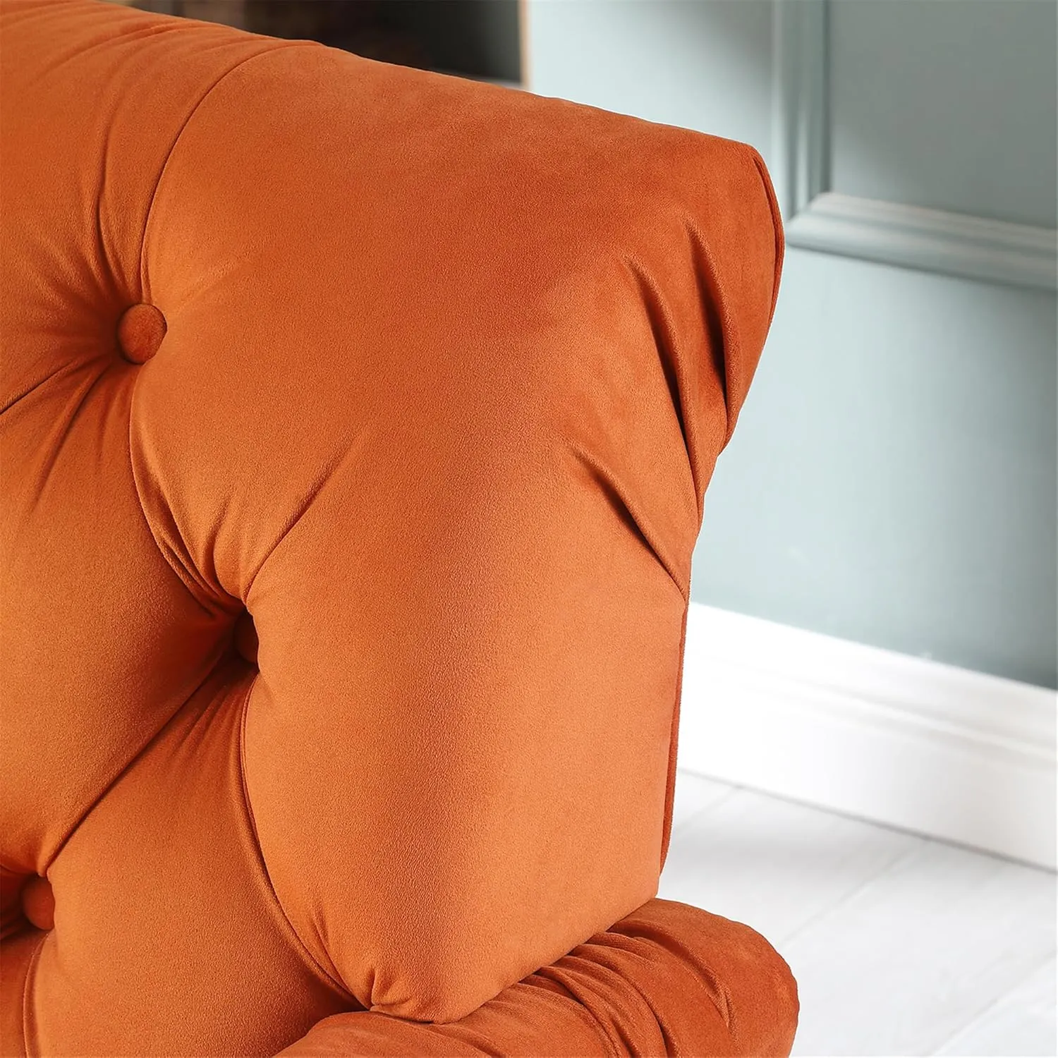 Luxurious Chesterfield Sofa - Exemplary Craftsmanship, Comfortable Seating, Modern Aesthetics - Plush Velvet Upholstery Sofa for Home Office Living Room (Orange 3-Seater Couch)