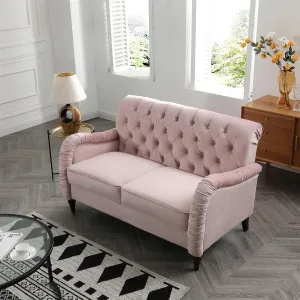 Luxurious Chesterfield Sofa - Exemplary Craftsmanship, Comfortable Seating, Modern Aesthetics - Plush Velvet Upholstery Sofa for Home Office Living Room (Pink 2-Seater Loveseat)