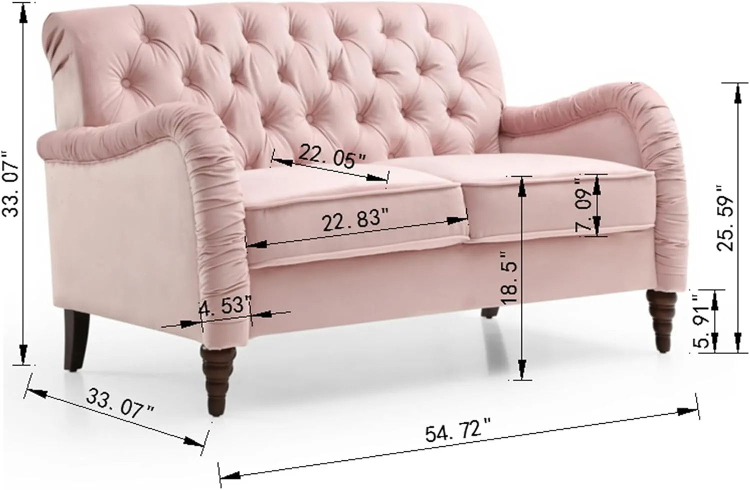 Luxurious Chesterfield Sofa - Exemplary Craftsmanship, Comfortable Seating, Modern Aesthetics - Plush Velvet Upholstery Sofa for Home Office Living Room (Pink 2-Seater Loveseat)
