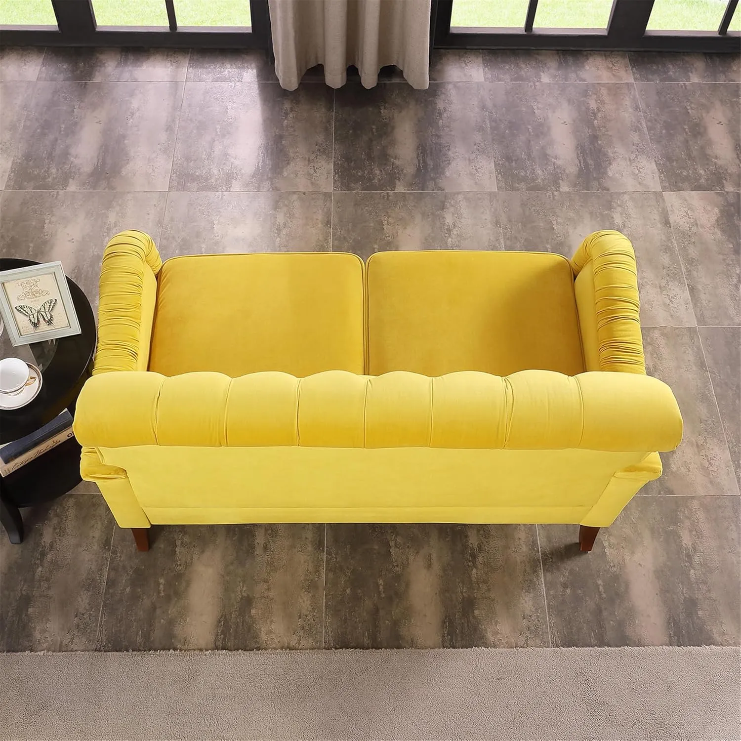 Luxurious Chesterfield Sofa - Exemplary Craftsmanship, Comfortable Seating, Modern Aesthetics - Plush Velvet Upholstery Sofa for Home Office Living Room (Yellow 2-Seater Loveseat)