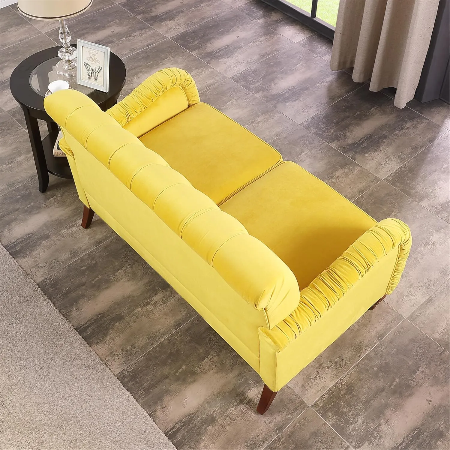 Luxurious Chesterfield Sofa - Exemplary Craftsmanship, Comfortable Seating, Modern Aesthetics - Plush Velvet Upholstery Sofa for Home Office Living Room (Yellow 2-Seater Loveseat)