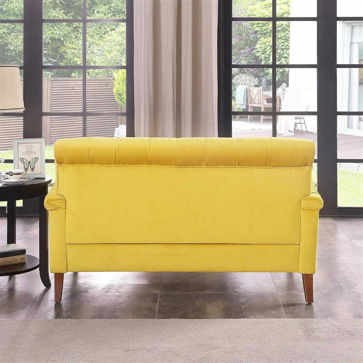 Luxurious Chesterfield Sofa - Exemplary Craftsmanship, Comfortable Seating, Modern Aesthetics - Plush Velvet Upholstery Sofa for Home Office Living Room (Yellow 2-Seater Loveseat)