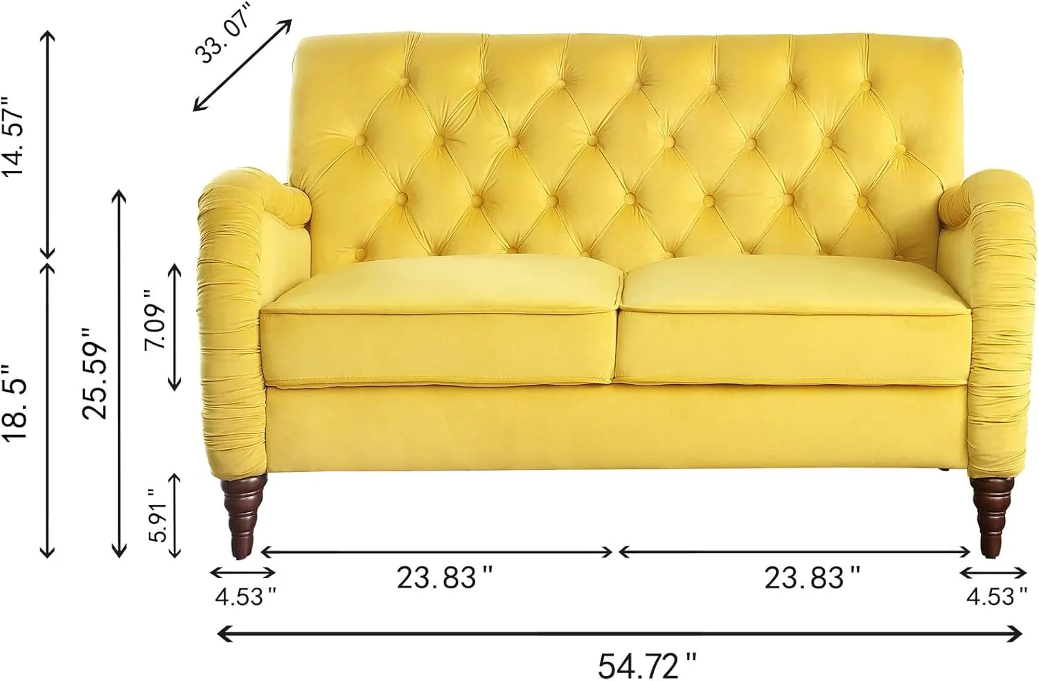 Luxurious Chesterfield Sofa - Exemplary Craftsmanship, Comfortable Seating, Modern Aesthetics - Plush Velvet Upholstery Sofa for Home Office Living Room (Yellow 2-Seater Loveseat)