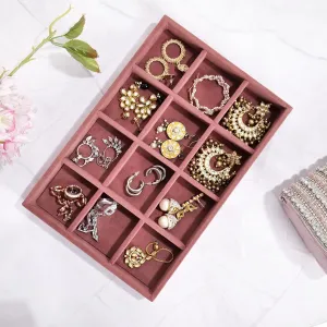 Luxury Velvet 12 Grids UNIVERSAL JEWELRY TRAY organiser for Drawer and Display for Earrings chains Rings Watch and other Jewellery needs (Pink, 30 * 20 * 3.5 cm)