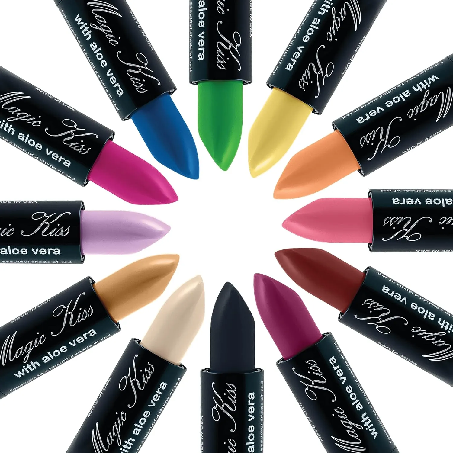 Magic Kiss Lipstick Set Aloe Vera Color Changing 6 Pack MADE IN USA (White)