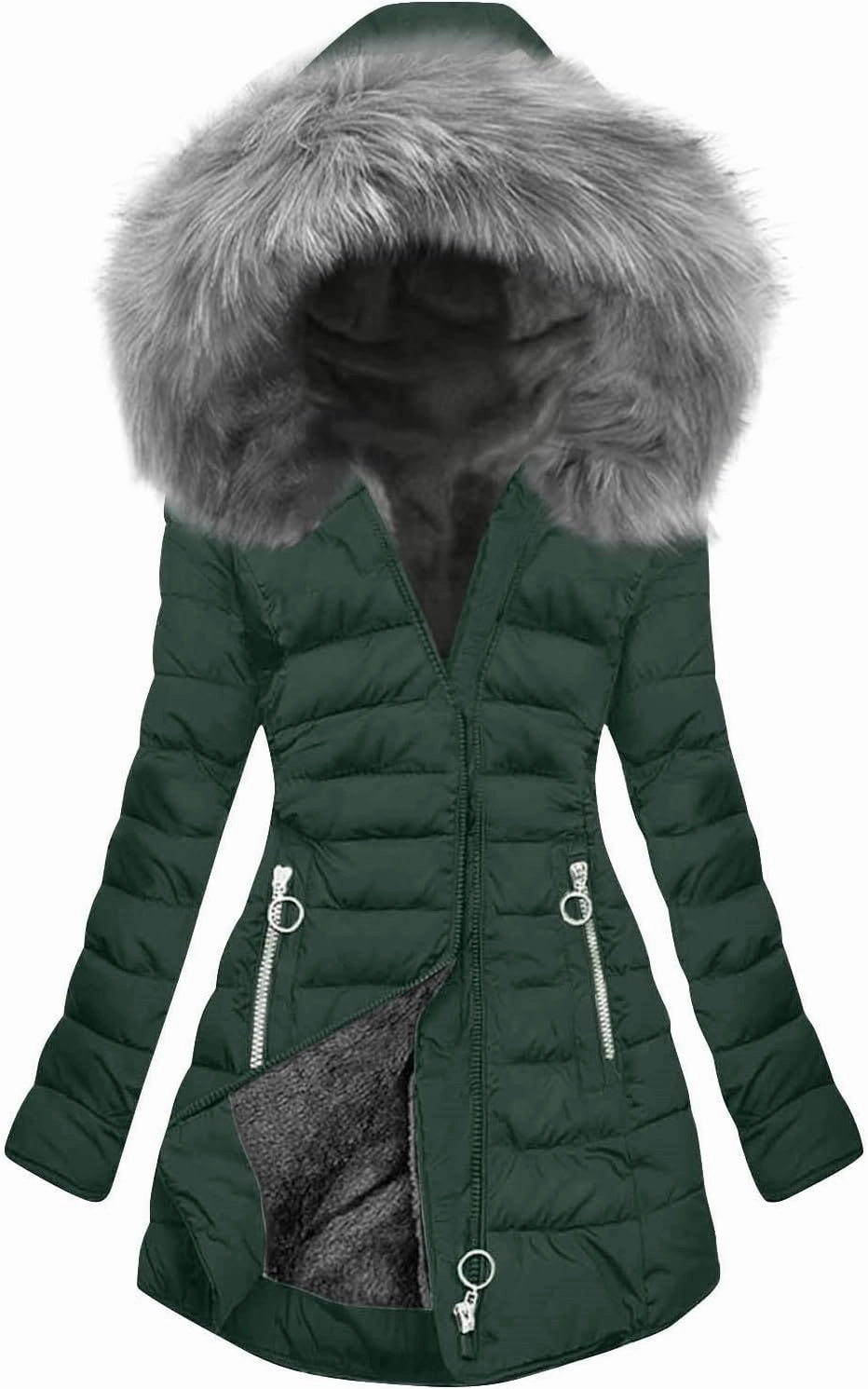 maisdgop Womens Winter Coats Mid Length Sherpa Lined Warm Heavy Jackets Thickened Windproof Outerwear With Fur Hood