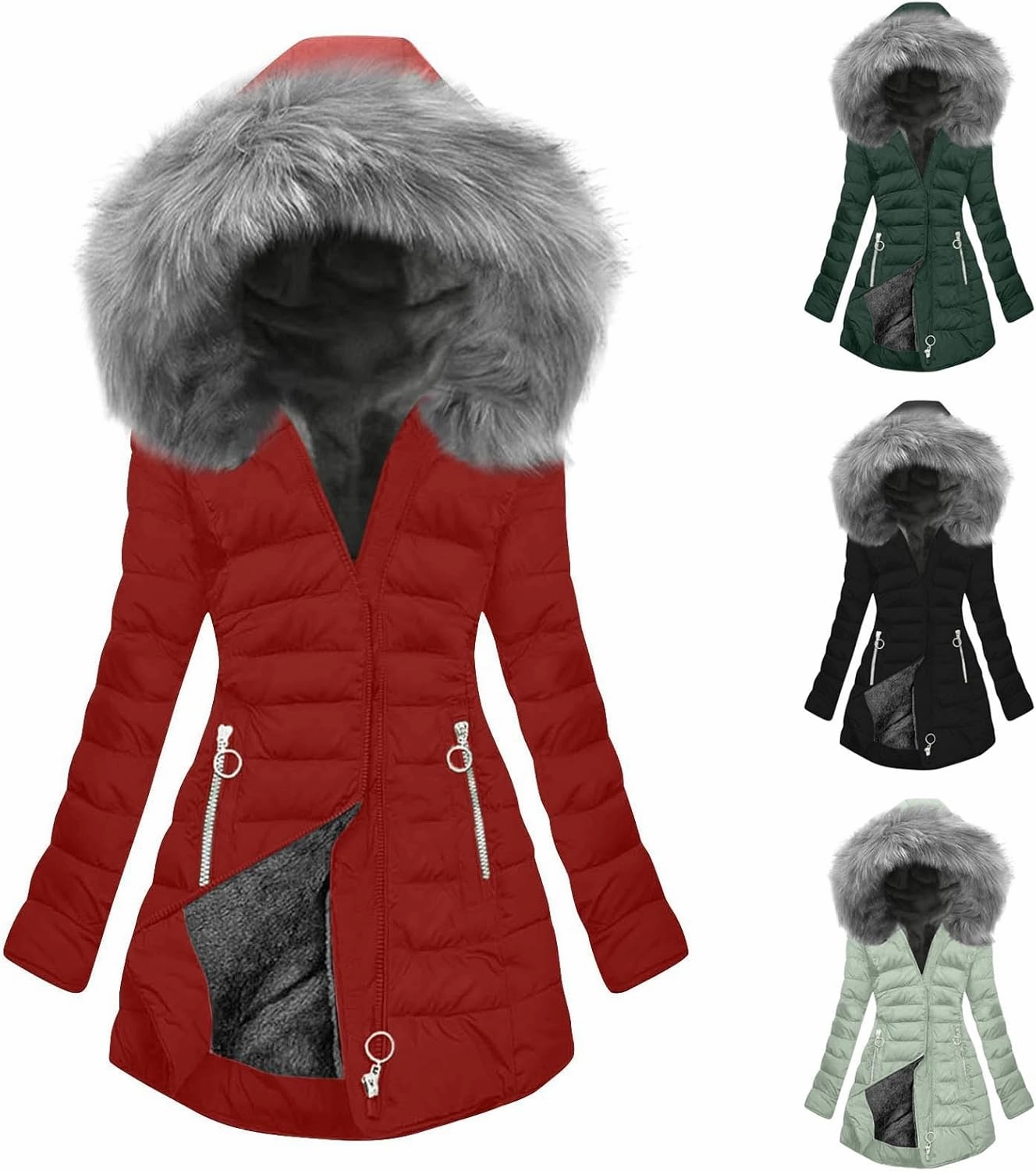 maisdgop Womens Winter Coats Mid Length Sherpa Lined Warm Heavy Jackets Thickened Windproof Outerwear With Fur Hood