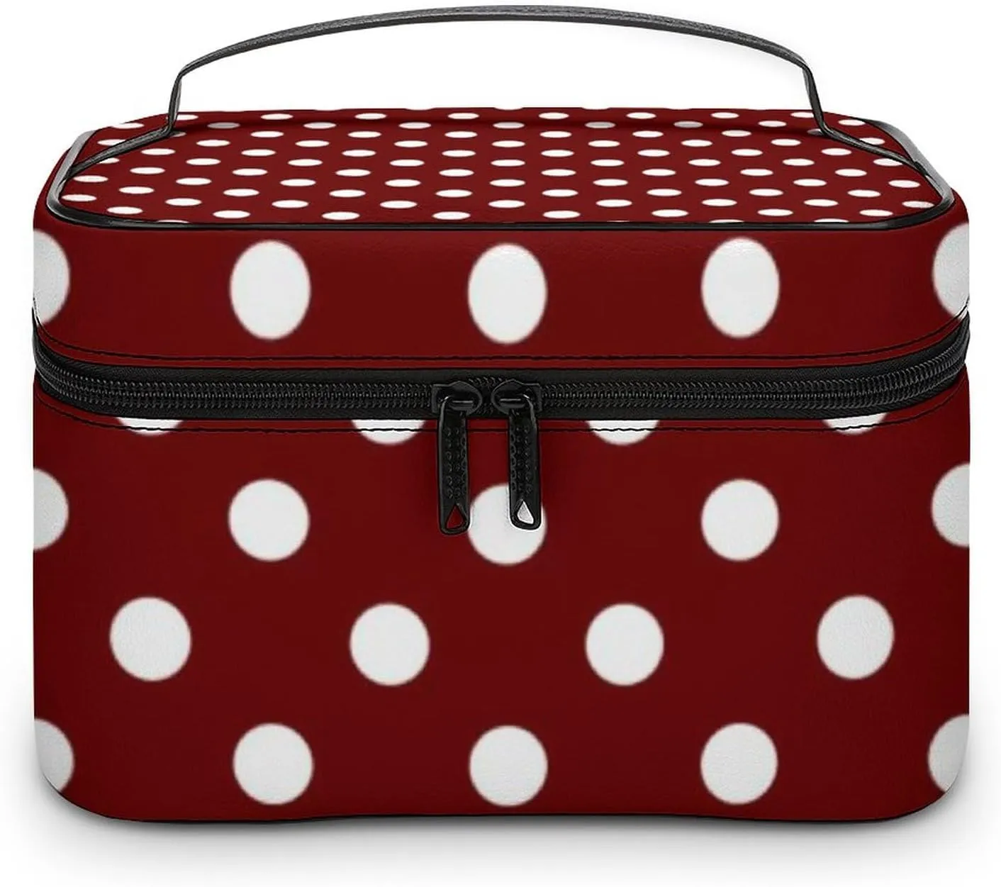 Makeup Bag, Burgundy Red White Polka Dots Travel Cosmetic Bag Makeup Organizer Case Large Capacity Portable Zipper Toiletry Bag for Women