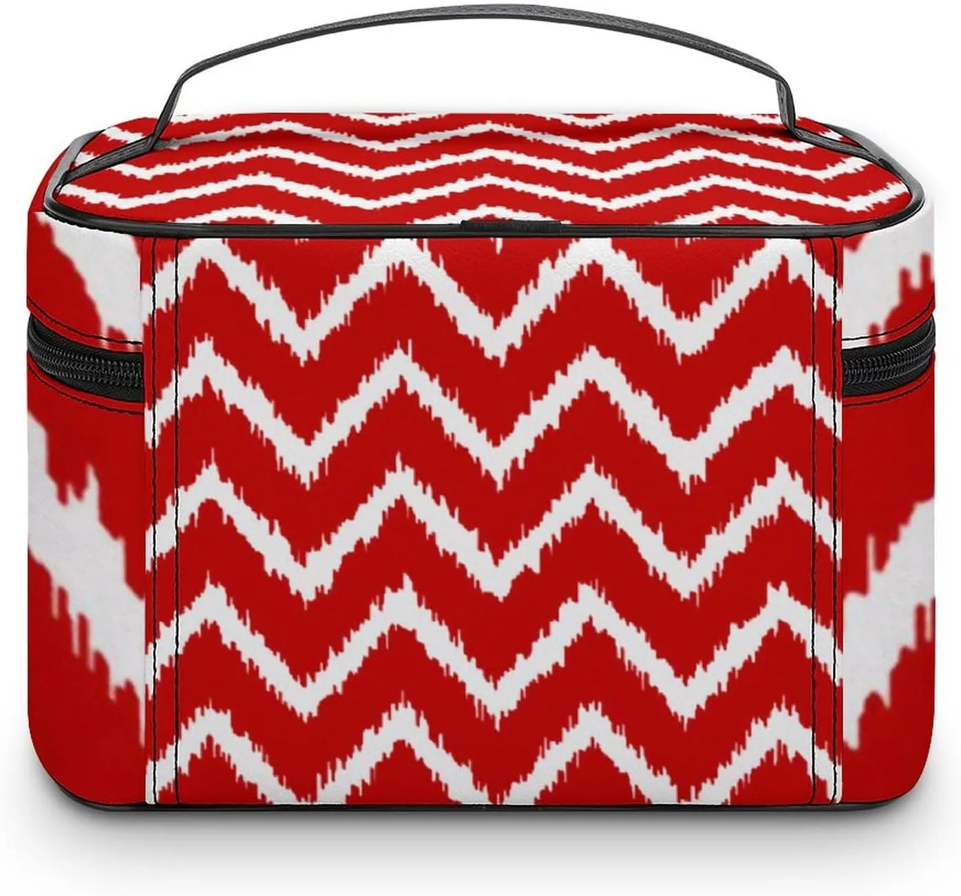 Makeup Bag, Modern Chevrons Deep Red and White Travel Cosmetic Bag Makeup Organizer Case Large Capacity Portable Zipper Toiletry Bag for Women