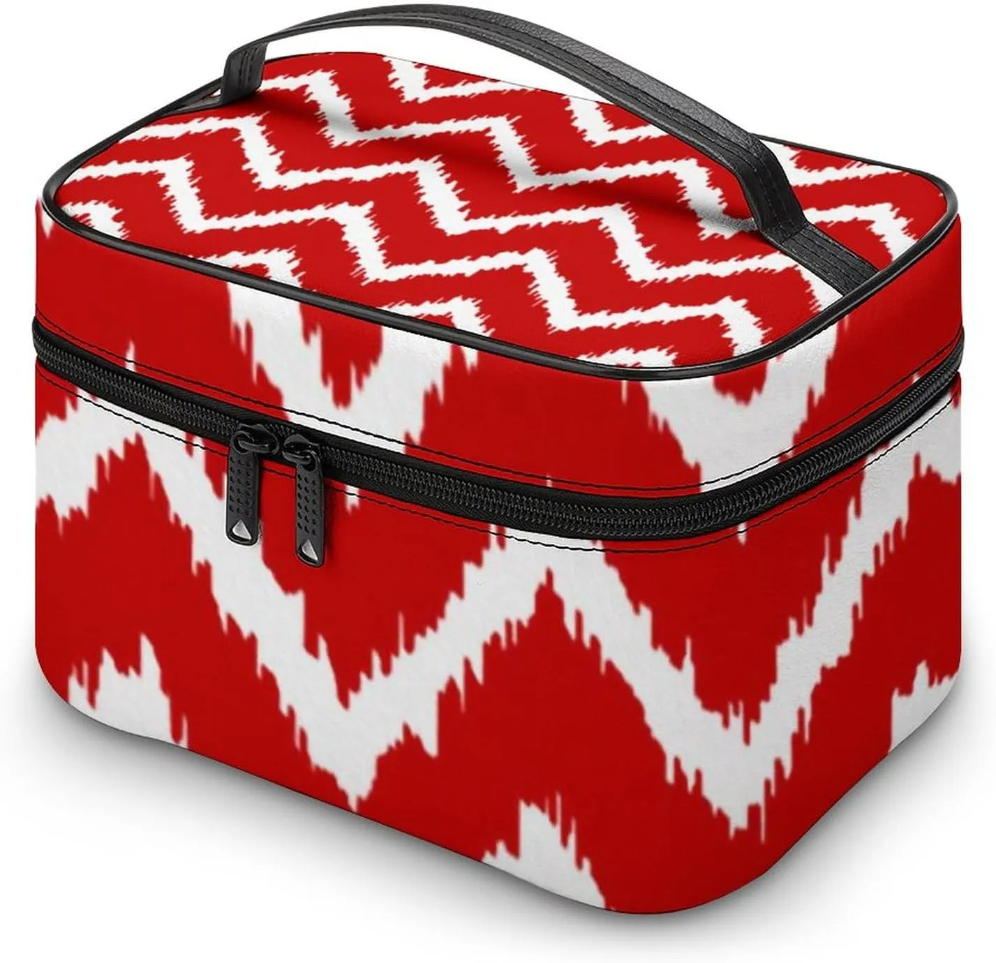 Makeup Bag, Modern Chevrons Deep Red and White Travel Cosmetic Bag Makeup Organizer Case Large Capacity Portable Zipper Toiletry Bag for Women