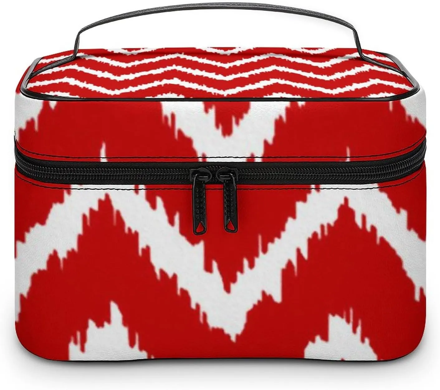 Makeup Bag, Modern Chevrons Deep Red and White Travel Cosmetic Bag Makeup Organizer Case Large Capacity Portable Zipper Toiletry Bag for Women