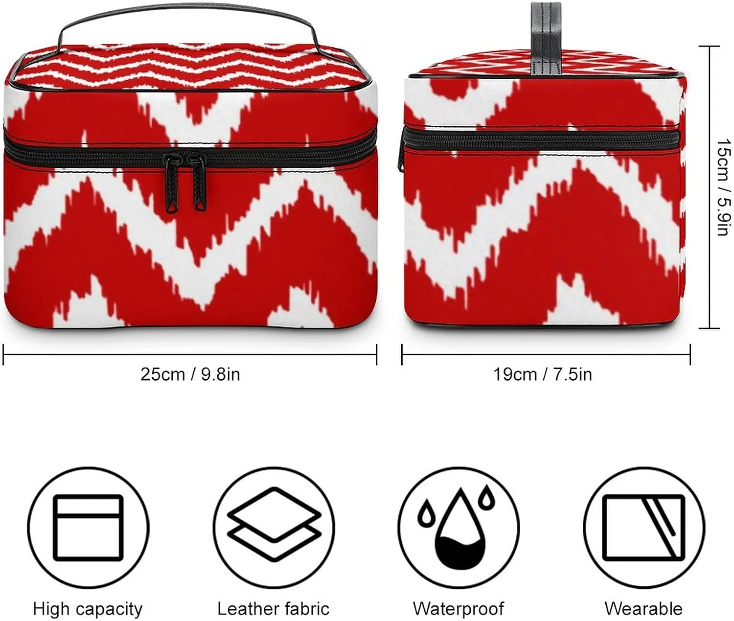 Makeup Bag, Modern Chevrons Deep Red and White Travel Cosmetic Bag Makeup Organizer Case Large Capacity Portable Zipper Toiletry Bag for Women