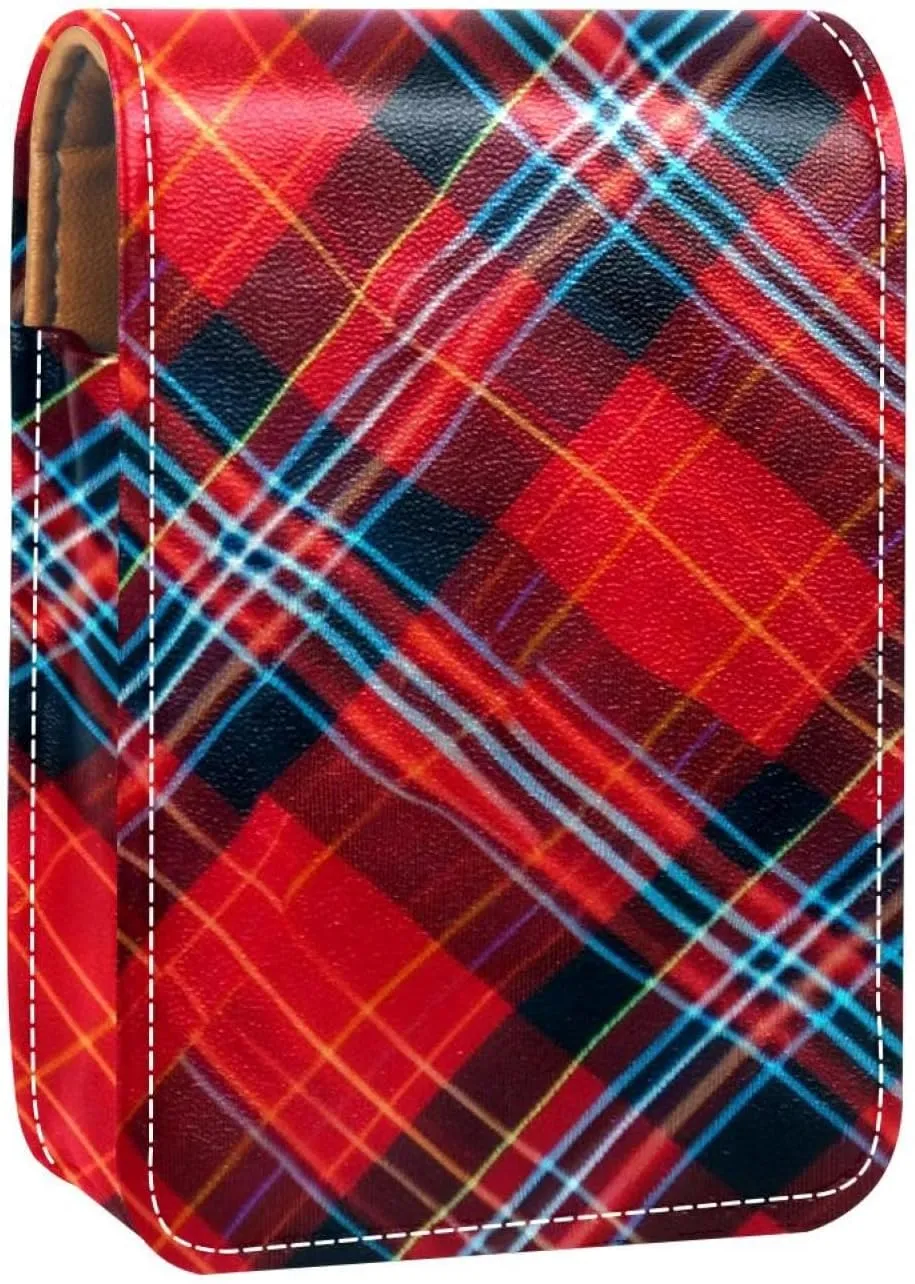Makeup Organizer,Makeup Lipstick Case for Outside Mini Bag Travel Cosmetic Pouch,Classic Stripe Red Plaid