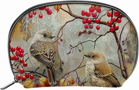 Makeup Bag Organizer,Cosmetic Bags for Women,Watercolor Red Tree Leaves Bird,Small Makeup Pouch