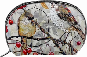 Makeup Bag Organizer,Cosmetic Bags for Women,Watercolor Red Tree Leaves Bird,Small Makeup Pouch