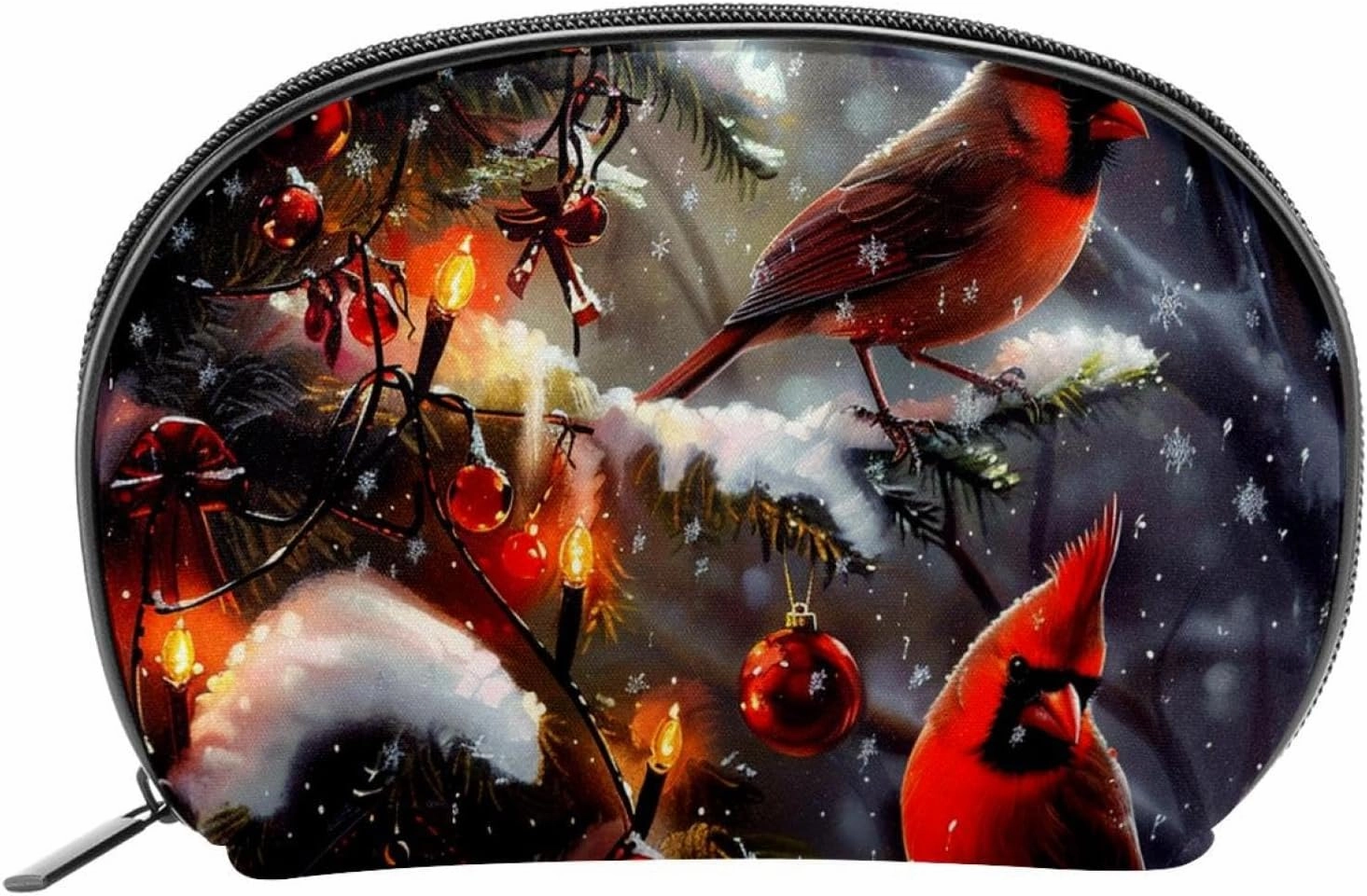 Makeup Bag Organizer,Cosmetic Bags for Women,Winter Red Bird Snow Night,Small Makeup Pouch