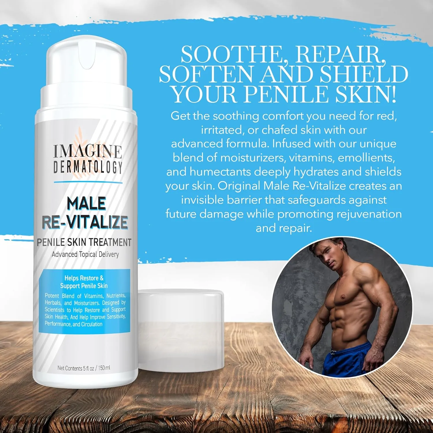 Male Re-Vitalize Original Penile Health Cream for Men - Relieve, Restore and Support Skin - Moisturizer Penile Lotion - Large Value Size (5fl oz/150ml)