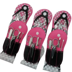 Manicure Sets Pedicure Set Polka Dot Flip Flop Nail Clippers Manicure Kit Nail pack of 6 Hotpink