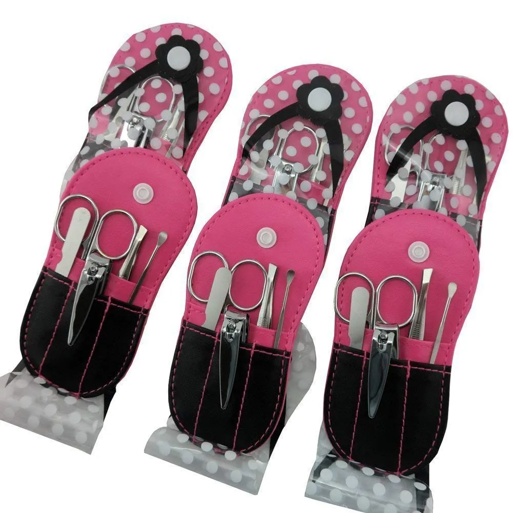 Manicure Sets Pedicure Set Polka Dot Flip Flop Nail Clippers Manicure Kit Nail pack of 6 Hotpink