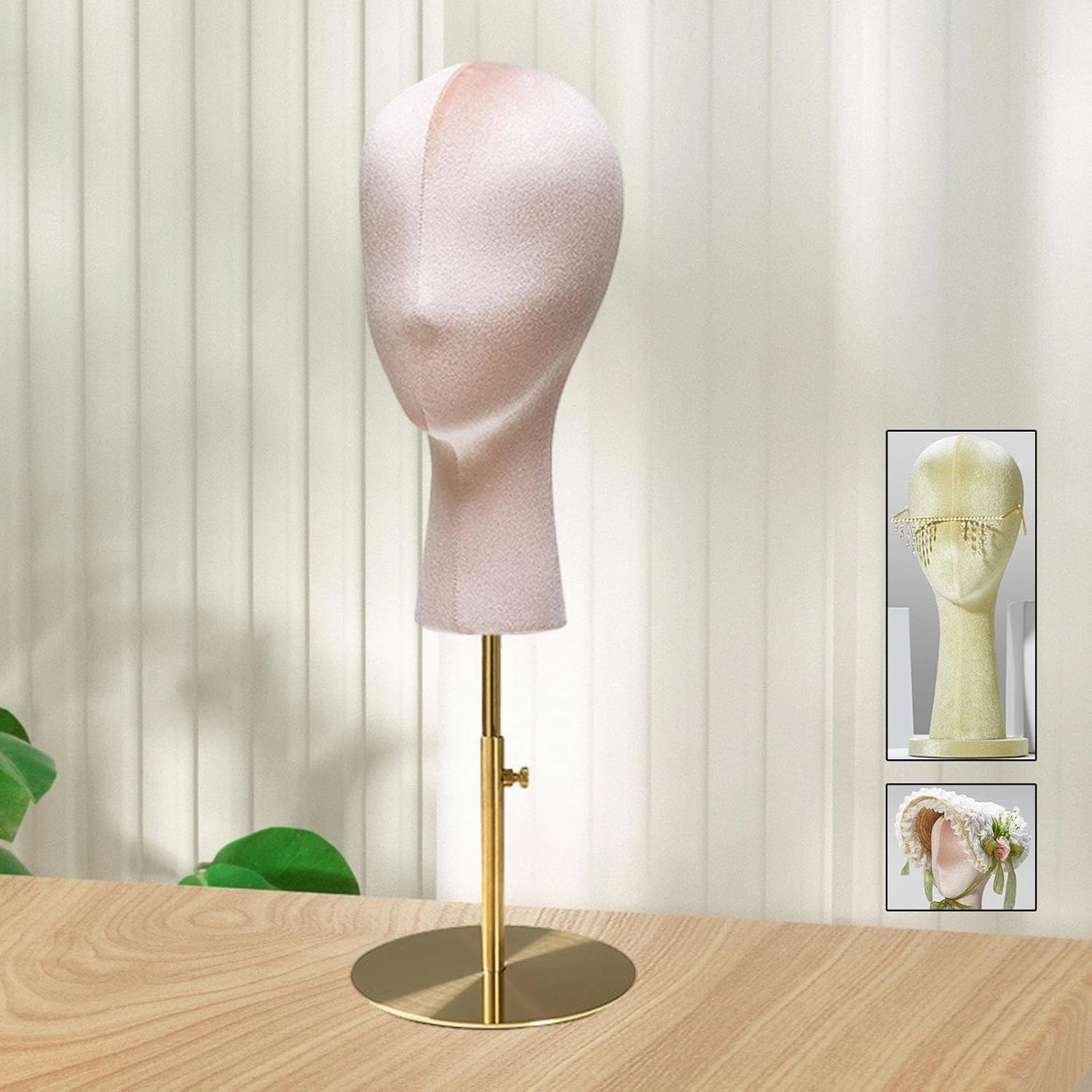 Mannequin Head Velvet for Styling and Display,Fabrics Block Model,Hat Rack,Wig Head Manikin Head for Wig Hat Jewelry, Pink