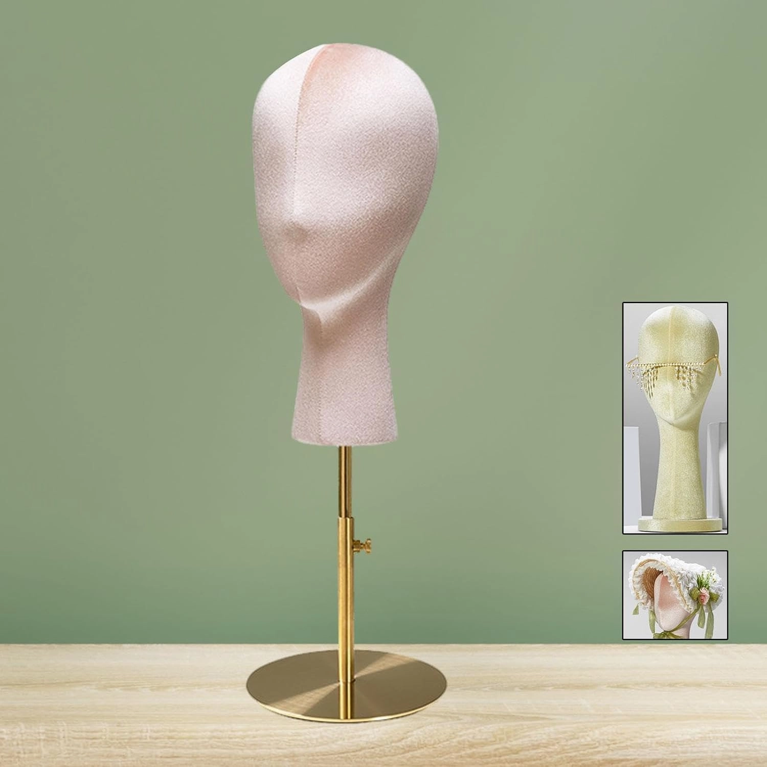 Mannequin Head Velvet for Styling and Display,Fabrics Block Model,Hat Rack,Wig Head Manikin Head for Wig Hat Jewelry, Pink
