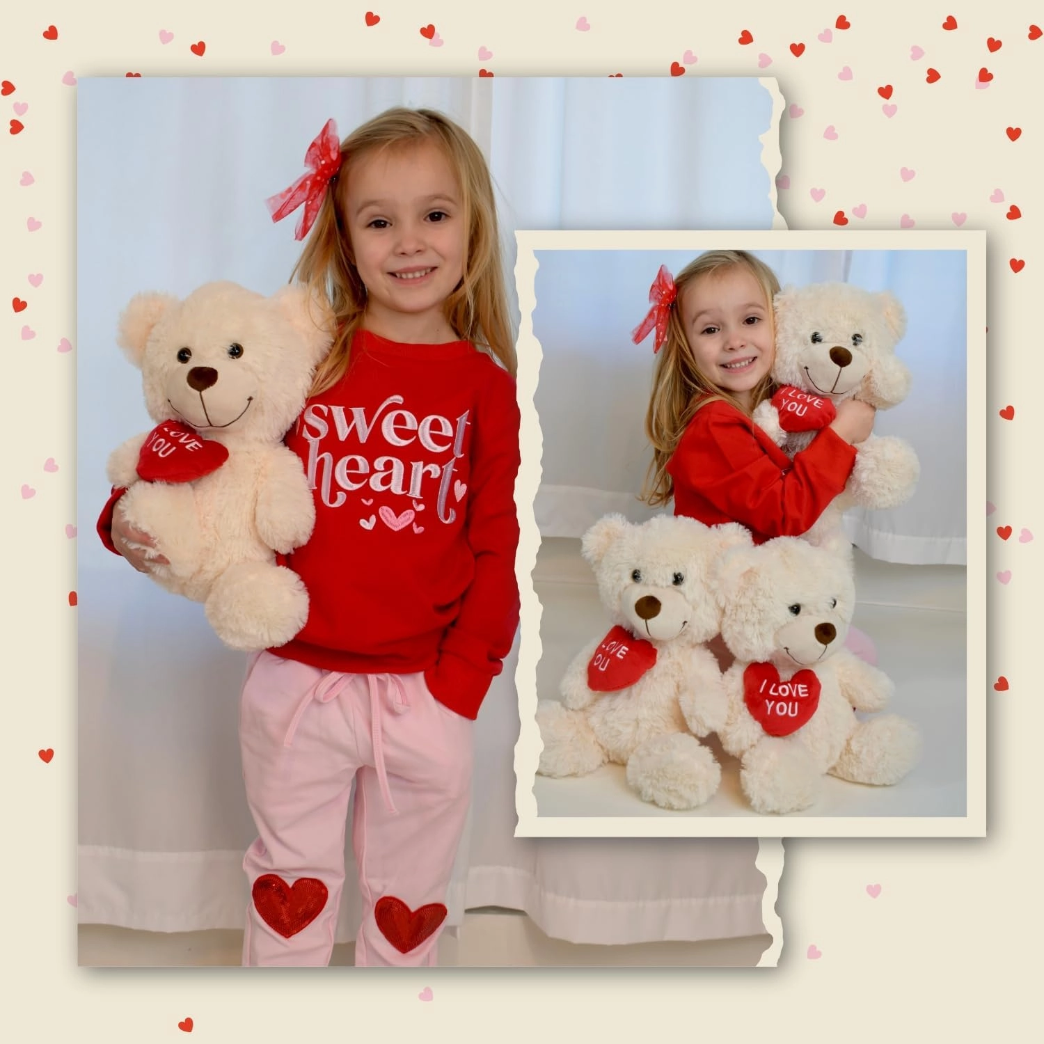 MaoGoLan Small Teddy Bear with Red Heart, I Love You Valentines Teddy Bear Stuffed Animal White,Velvet Red Heart Bear Gift for Kids,Girlfriend,Wife,12"