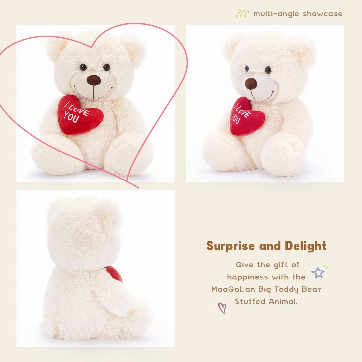 MaoGoLan Small Teddy Bear with Red Heart, I Love You Valentines Teddy Bear Stuffed Animal White,Velvet Red Heart Bear Gift for Kids,Girlfriend,Wife,12"