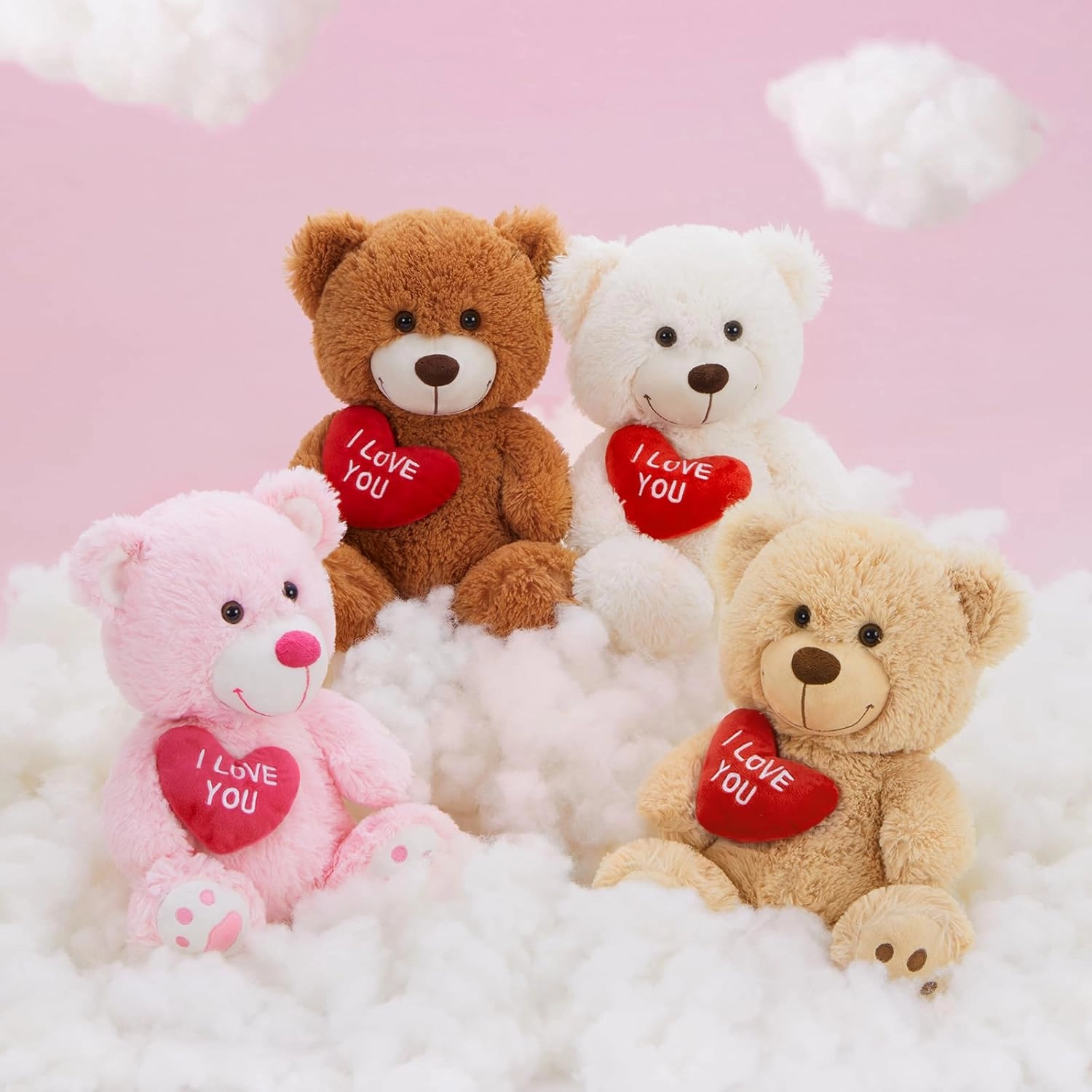 MaoGoLan Small Teddy Bear with Red Heart, I Love You Valentines Teddy Bear Stuffed Animal White,Velvet Red Heart Bear Gift for Kids,Girlfriend,Wife,12"