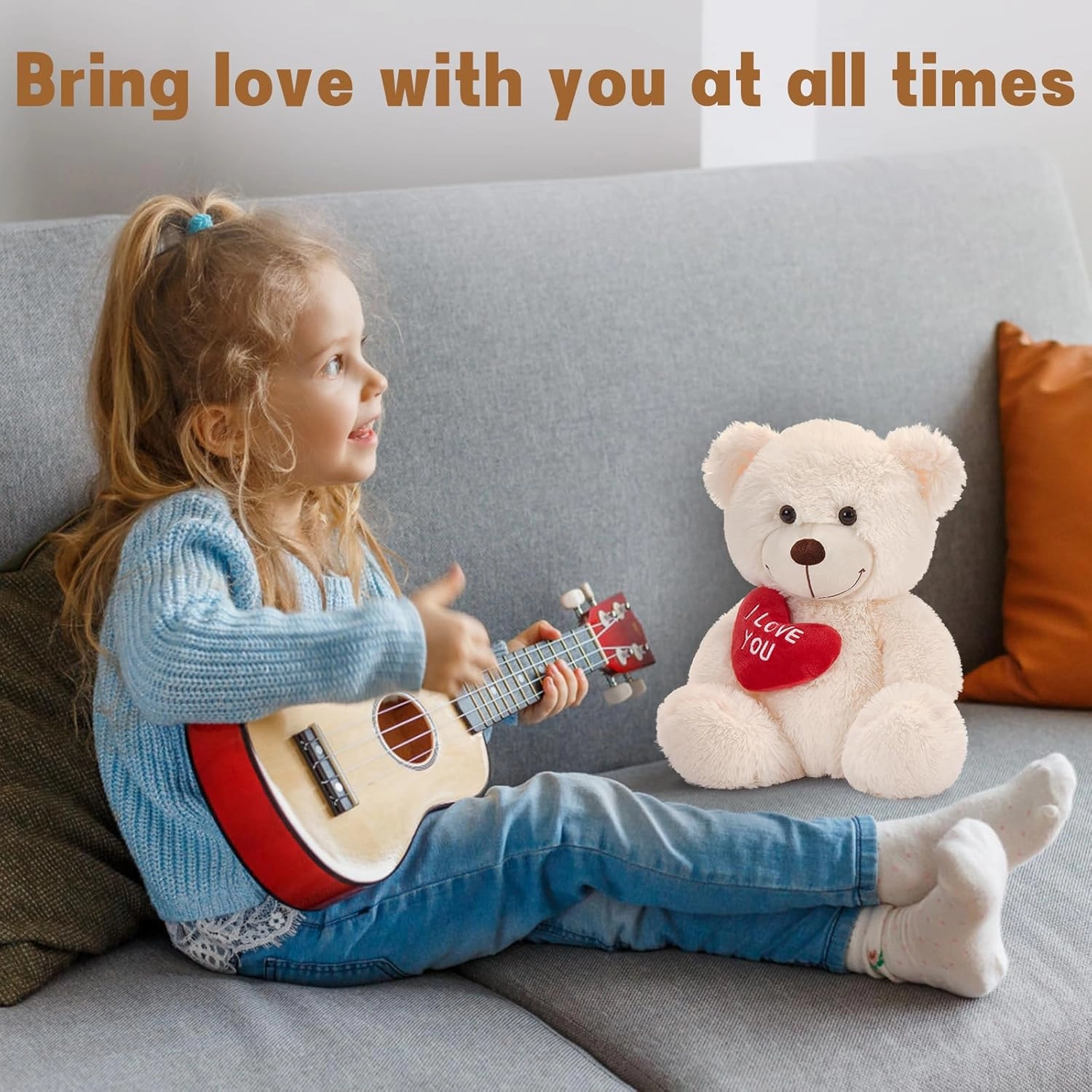 MaoGoLan Small Teddy Bear with Red Heart, I Love You Valentines Teddy Bear Stuffed Animal White,Velvet Red Heart Bear Gift for Kids,Girlfriend,Wife,12"