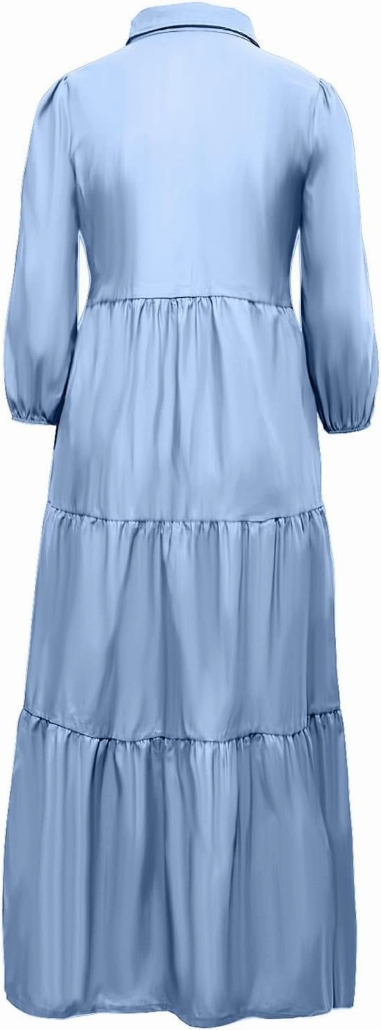 Maxi Dress for Women Casual 2024 Button Down V-Neck Lapel a Line Pleated Shirt Dress Plus Size Fall Flowy Long Dress