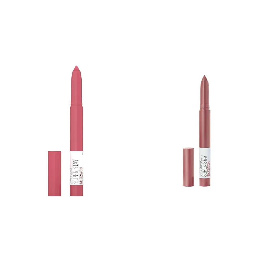 MAYBELLINE Super Stay Ink Crayon Matte Longwear Lipstick Makeup, 145 Break The Ceiling & Lead The Way Pink Beige Lip Crayon, 2 Count