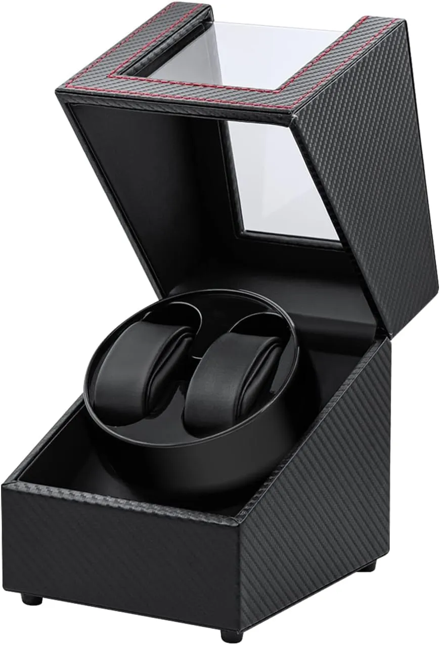 Mcbazel Watch Winder for Automatic Watches, Double Automatic Watch Winder Box, Automatic Watch Display Storage Rotation Wristwatch Box with 2 Slots - Black/Red