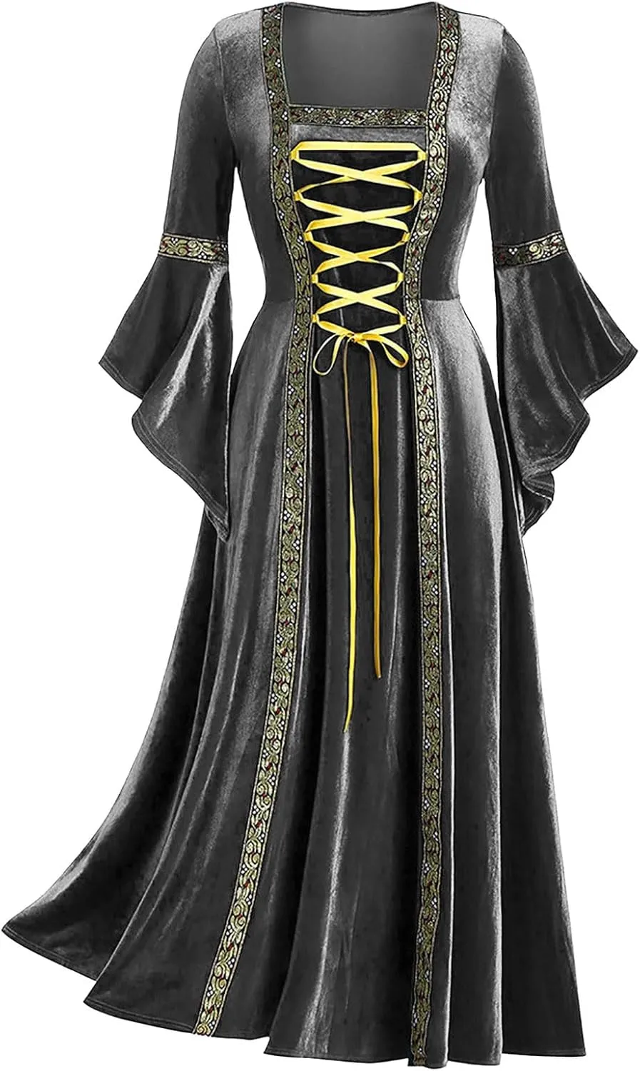 Medieval Costume Women Renaissance Dress Retro Velvet Trumpet Sleeve Corset Dress Irish Gown Long Dress for Halloween
