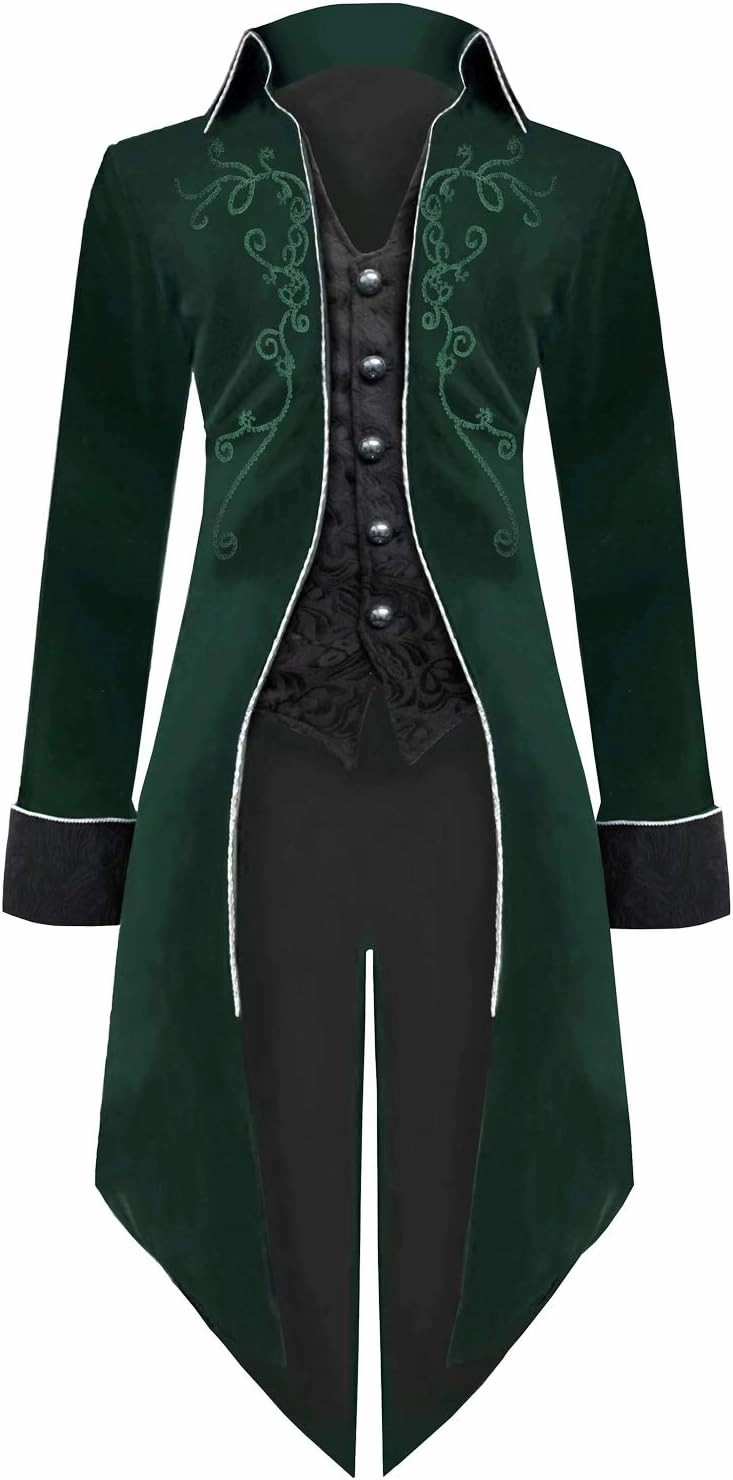 Medieval Steampunk Tailcoat Halloween Costumes for Men, Renaissance Pirate Vampire Gothic Jackets Vintage Warlock Frock Coat