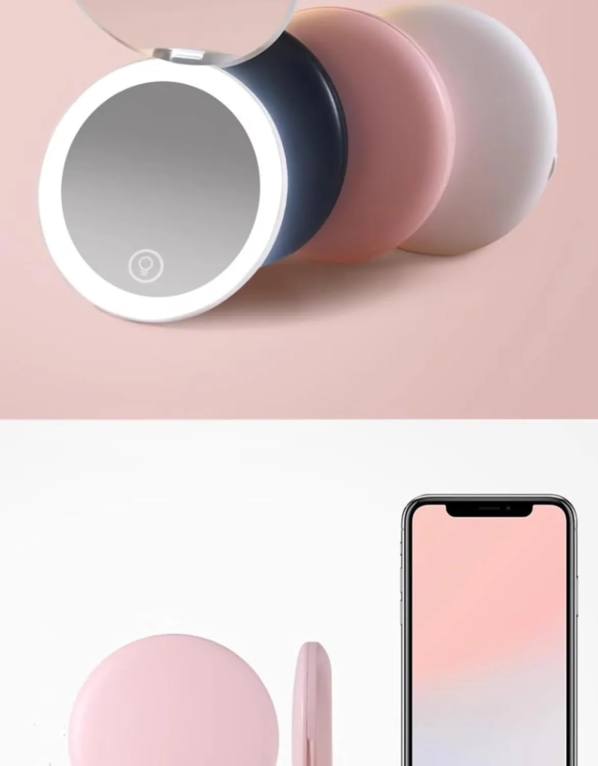 Meichoon Mini Travel Mirror LED Light 2X Magnifying Makeup Mirror Compact Handheld Foldable Circle Pocket Mirror Portable USB Rechargeable for Beauty Personal Care Lipstick UK14 White
