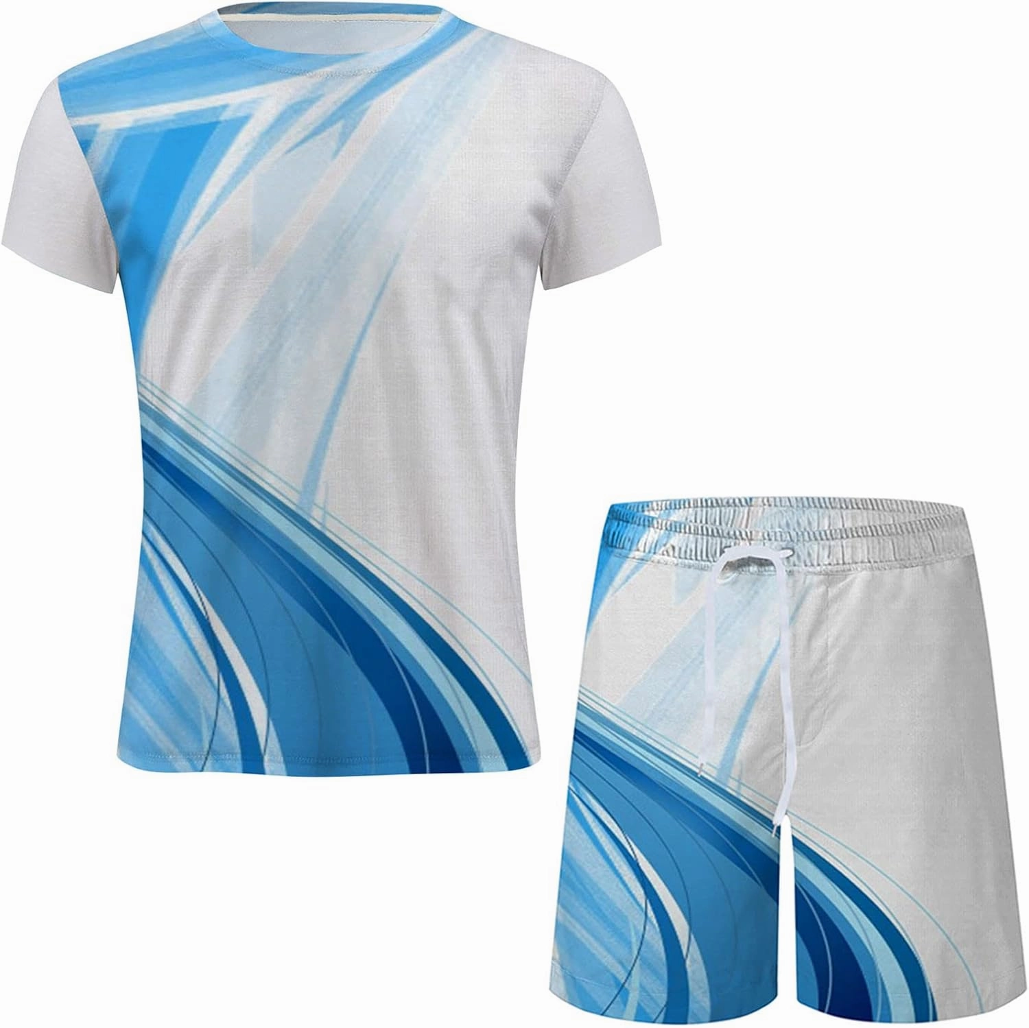 Men 2 Piece Outfits Casual Short Sleeve Summer Fashion Gradient Color Athletic Shirt and Drawstring Shorts Sweatsuit