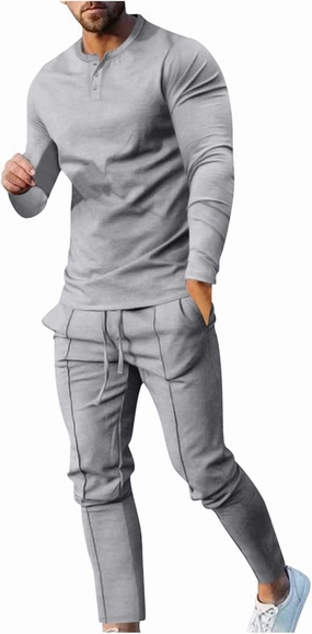 Men's 2 Piece Tracksuit Set Jogging Sweatsuit Outfits Solid Long Sleeve Button Down Shirt and Sport Sweatpant Set