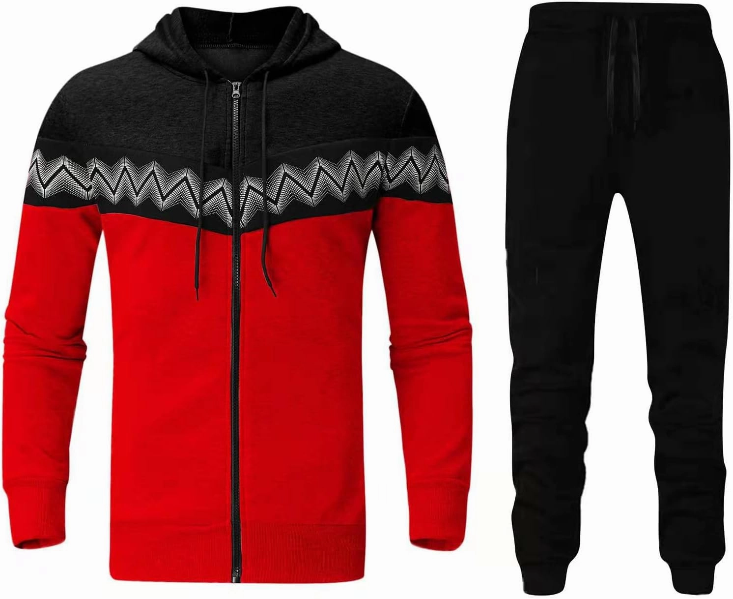 Men's 2 Pieces Full Zip Tracksuits Loose Fit Zip Hooded Sweatshirts Casual Athletic Pants Outfits Tracksuit Set