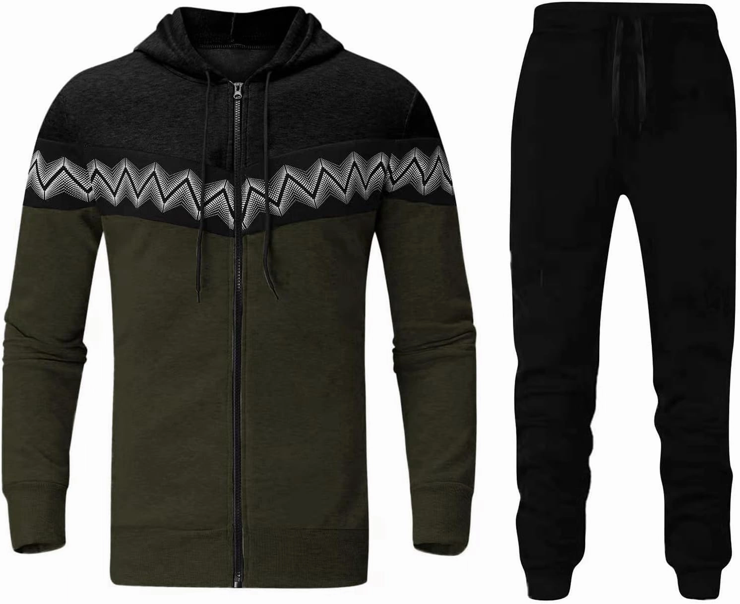 Men's 2 Pieces Full Zip Tracksuits Loose Fit Zip Hooded Sweatshirts Casual Athletic Pants Outfits Tracksuit Set