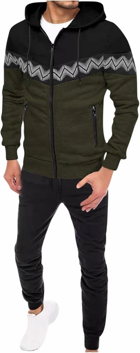 Men's 2 Pieces Full Zip Tracksuits Loose Fit Zip Hooded Sweatshirts Casual Athletic Pants Outfits Tracksuit Set